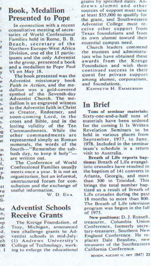 Adventist Review, August 11, 1977